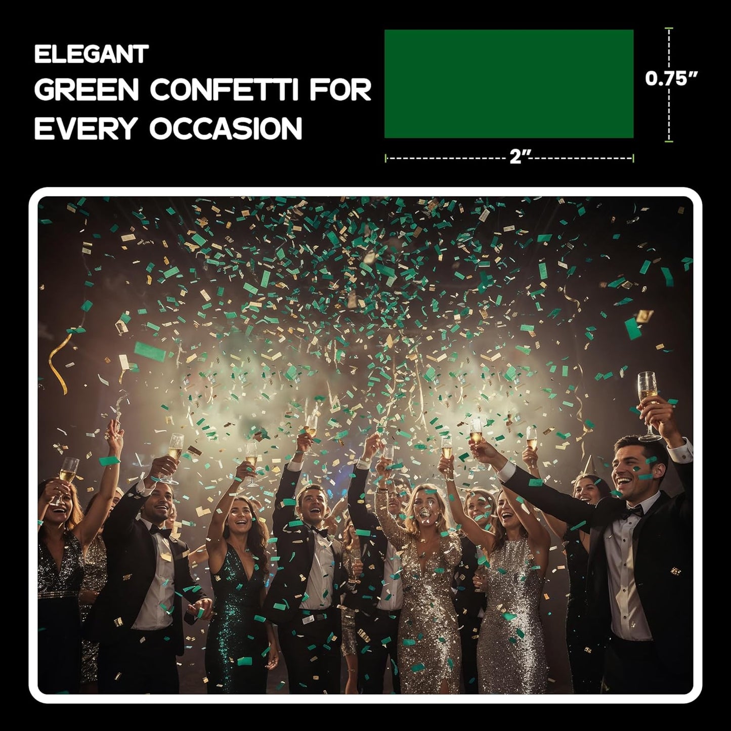 Ultimate Confetti, Rectangular Biodegradable Confetti – Dark Green Fluttering Tissue Paper Confetti for Cannon and Launcher use - Wedding Confeti, Birthday, Parties and Live Events - 1 lb, 16 oz