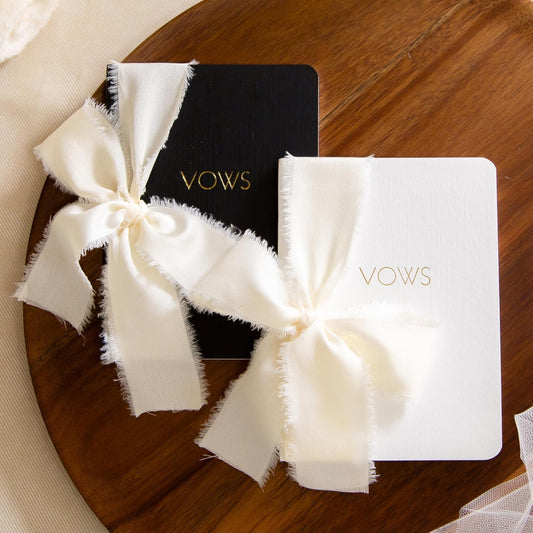 Black White Embossed Slim Vow Books w/Ribbon (Set of 2) - 5.625 x 4 Minimalist Pocket Sized Embossed Wedding Ceremony Vow Renewal Speech Notebook Journal