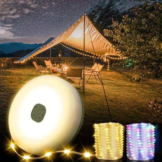 Camping String Lights, 32.8FT Warm & RGB Fairy String Lights 130LEDs, Portable Waterproof Camping Light with 12 Modes, Hanging Tent Lanterns for Outdoor Hiking Yard AWN Home Bedroom Decorations