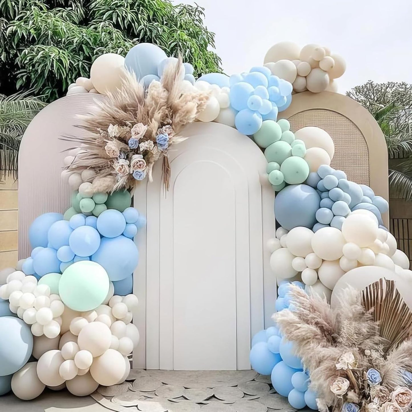 Dusty Blue Green Balloons, 50Pcs 12 Inches Baby Blue Light Green Sand White First Birthday Balloons for Boys First Birthday Decoration Party Baby Shower Graduation Decorations