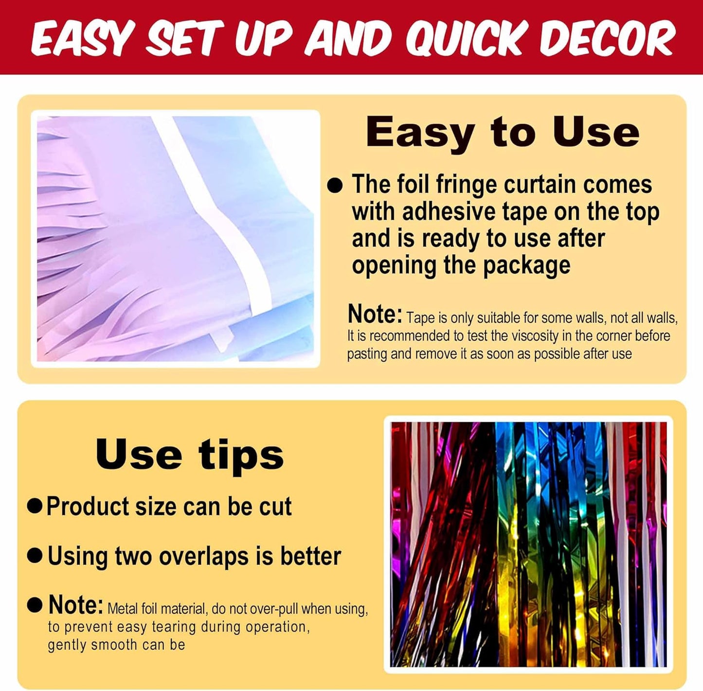 6 Pack Rainbow Foil Fringe Curtains Backdrop, 3.28 x 8.2 Ft Metallic Streamers Tinsel Curtains Background for Photo Booth, Birthday, Weddings, Carnivals, Graduation, Themed Party Decorations