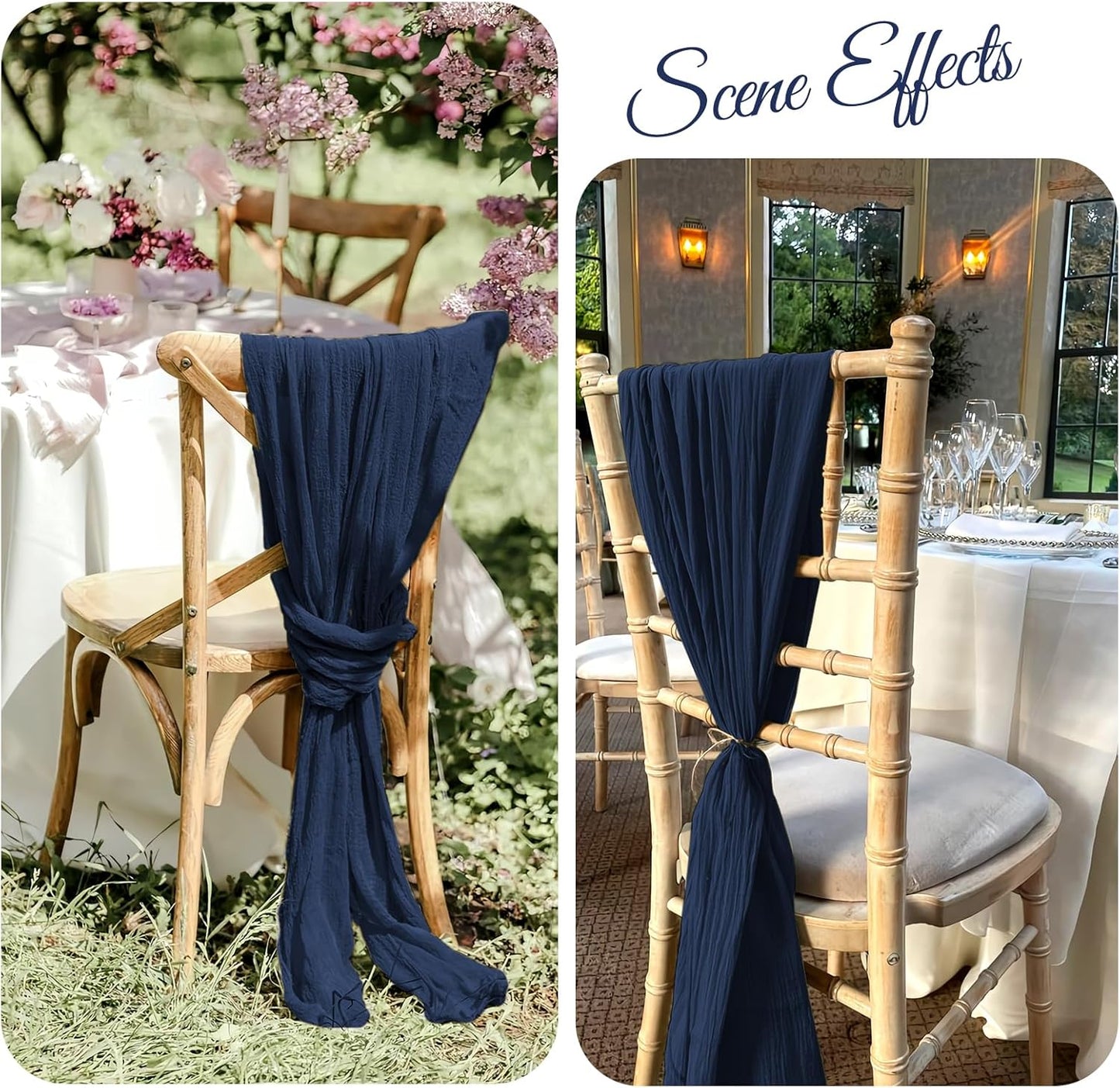 36 Pcs Navy Blue Cheesecloth Chair Sashes, 16 x 108 inch Gauze Fabric Washable Chair Sashes Bows Designed for Aisle Decorations Universal Chair Cover Decor for Wedding Reception Party Banquet