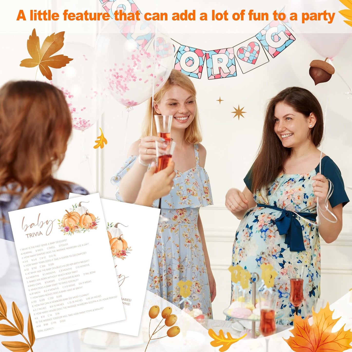 Baby Shower Games, Thanksgiving Baby Trivia Game Cards + 1 Answer Card, 25 Sets Baby Gender Reveal Party Decorations Supplies - E05