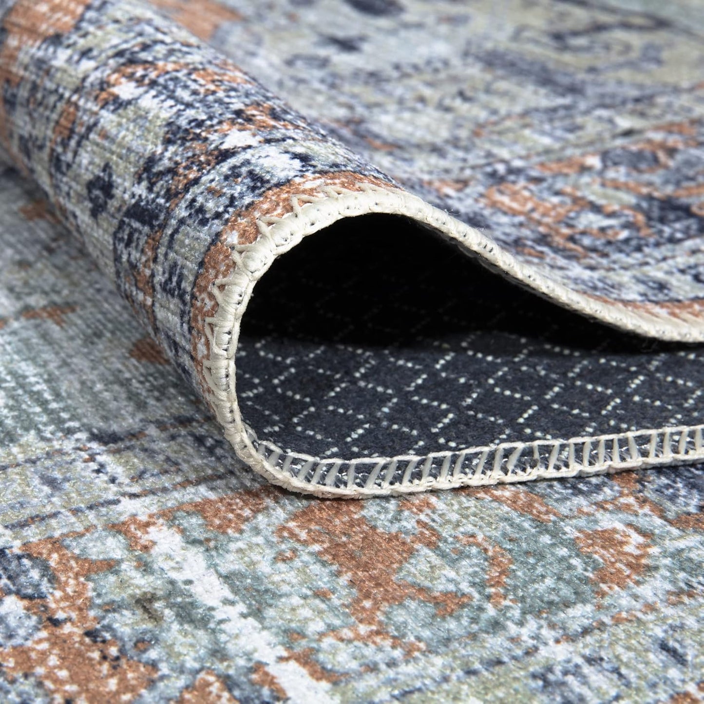 Bloom Rugs Washable Non-Slip 8' x 10' Rug - Peach/Blue Traditional Area Rug for Living Room, Bedroom, Dining Room, and Kitchen - Exact Size: 8' x 10'