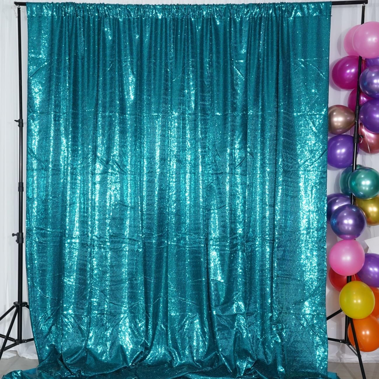 Poise3EHome 8Ft x 8Ft Teal Sequin Backdrop Curtain, Glitter Thick Satin Sequin Background Drapes, Opaque Sparkly Backdrop Curtain, Sequin Backdrop for Xmas Thanksgiving Wedding Party Decor