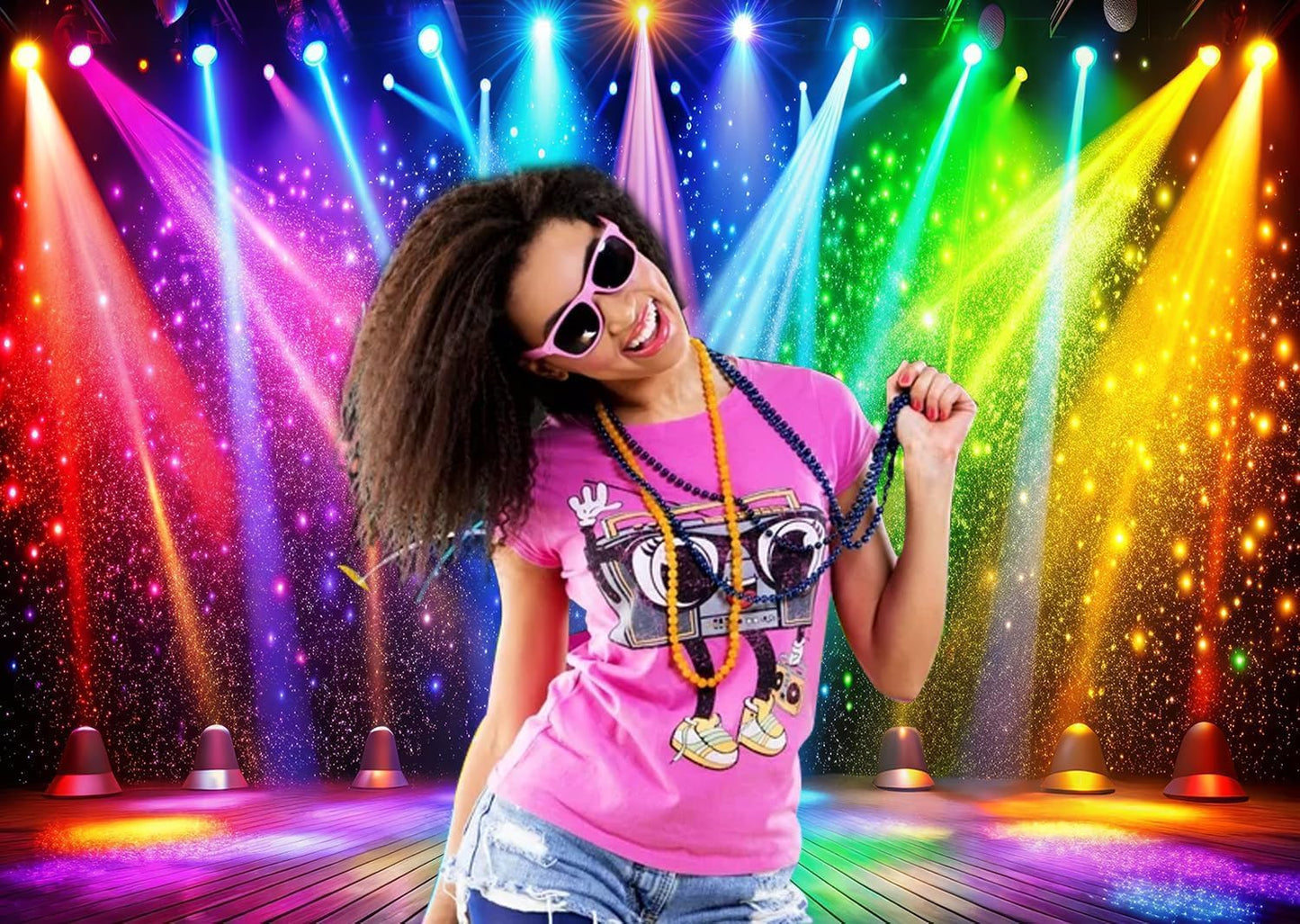 LTLYH 7x5ft Fabric Disco Rainbow Stage 70s 80s 90s Backdrop Vintage Lights Photography Background Rock Music Club Neon Glow Party Decorations Photo Banner 312