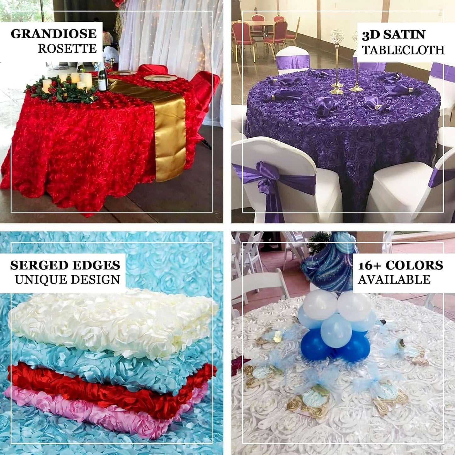 Efavormart 120" Wholesale Round Table Cover Champagne Grandiose Rosette 3D Satin Tablecloth for Wedding Party Event Decoration