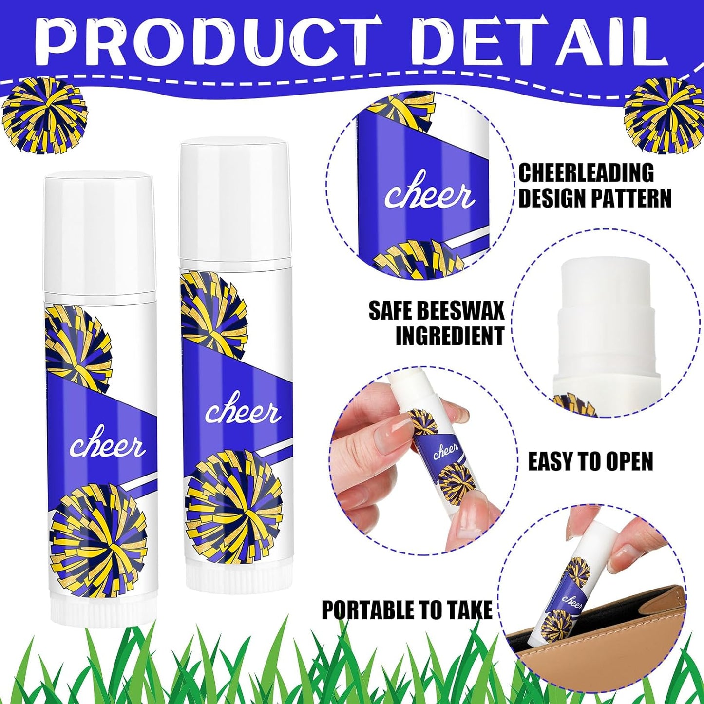 24 Pcs Cheer Lip Balm Cheer Teams Camp Gifts Pom Pom Leaders Party Favors Gear Lip Balm Mom Gift for Competitive Party Guest Supplies(Blue)