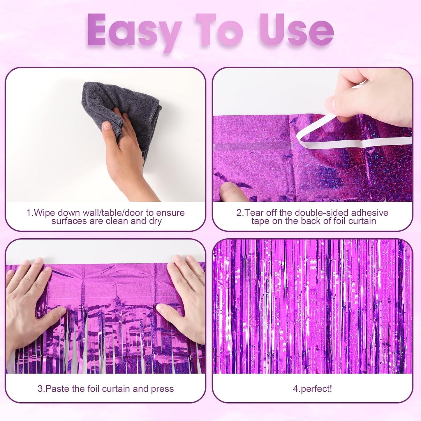 2 Pack Purple Tinsel Foil Fringe Curtains, Purple Party Decorations, Metallic Tinsel Party Streamers Backdrop for Halloween Mermaid Bachelorette Graduation Party Decorations