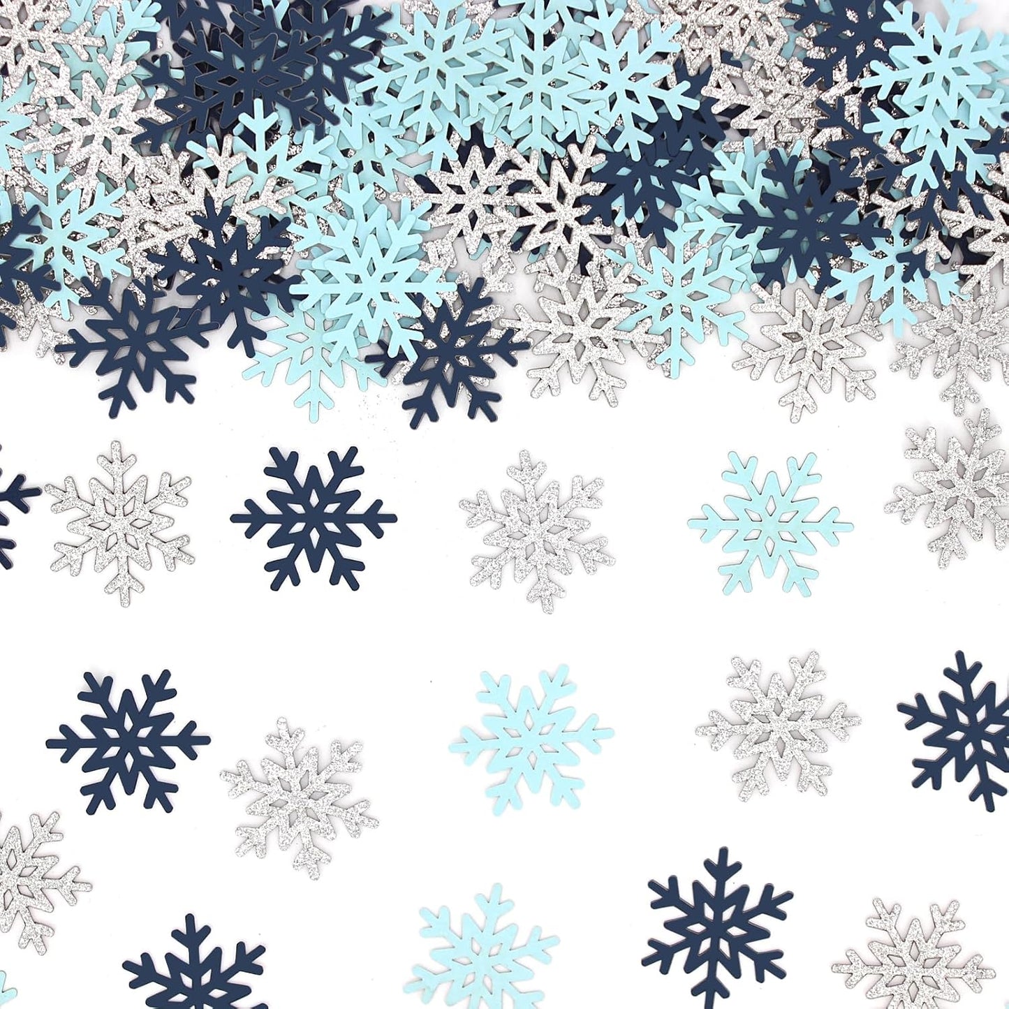 200PC Blue Silver Snowflakes Confetti Winter Wonderland Baby Shower Decorations Boy First Birthday Table Scatter Christmas Party Decor