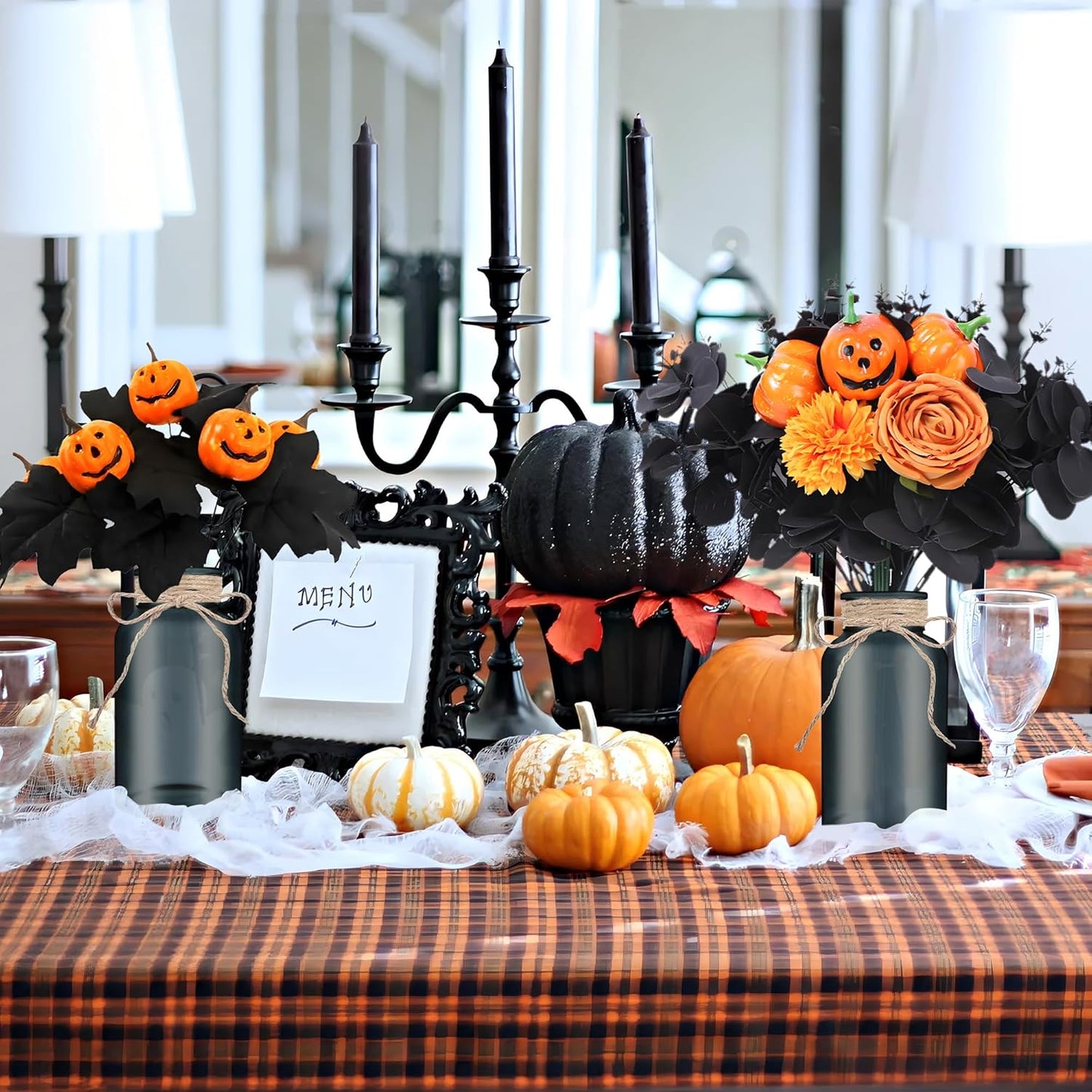 Vintage Glass Flower Vase，6 Pack Farmhouse Black Glass Centerpiece Vases Mason Jars for Halloween Weddings, Parties & Home Decor Bulk (6, Black)