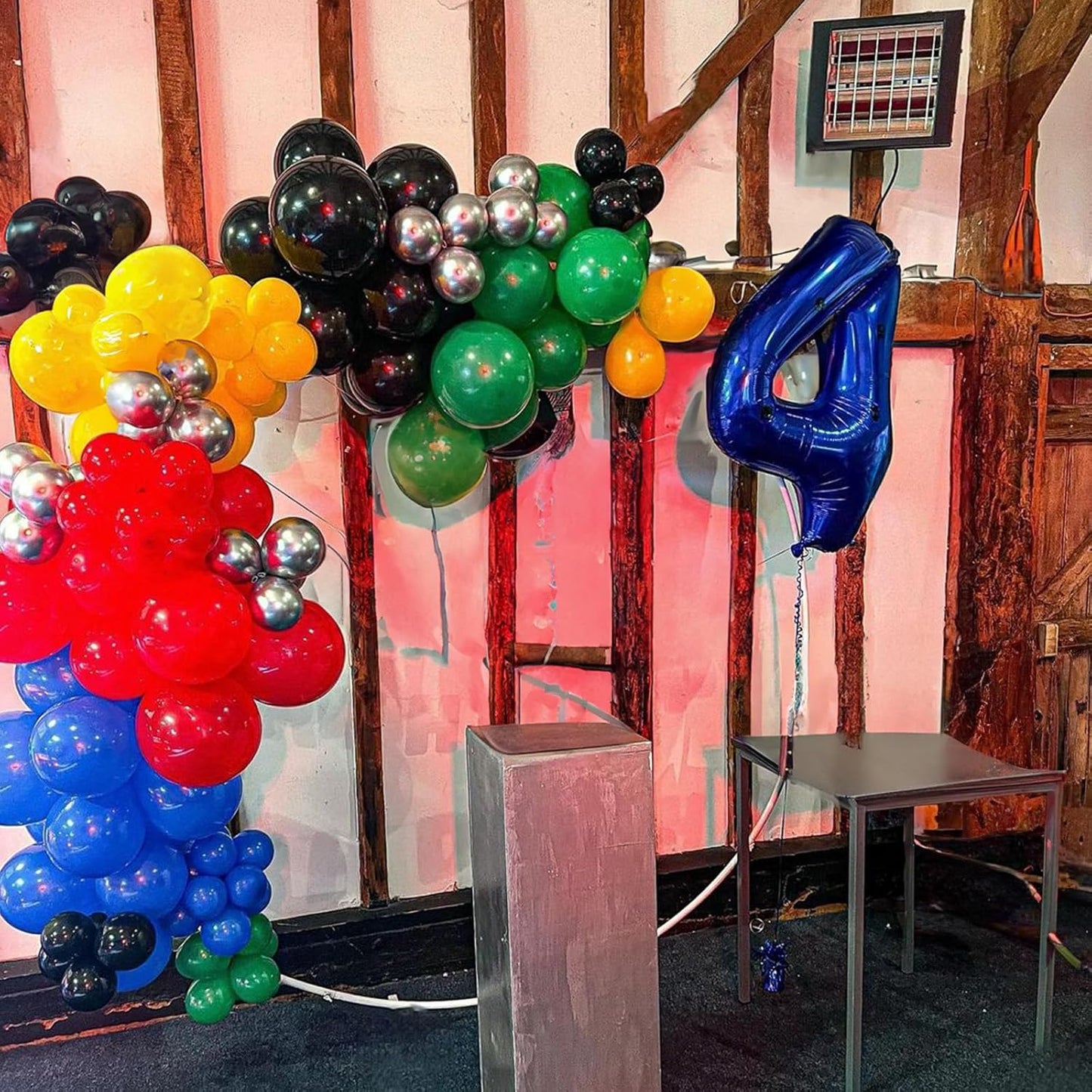 60 Pack Balloons Red Yellow Green Blue Black Party Balloons with Metallic Silver Helium Balloon, Rainbow Colorful Latex Balloons Set for Kids Birthday Carnival Themed Decorations