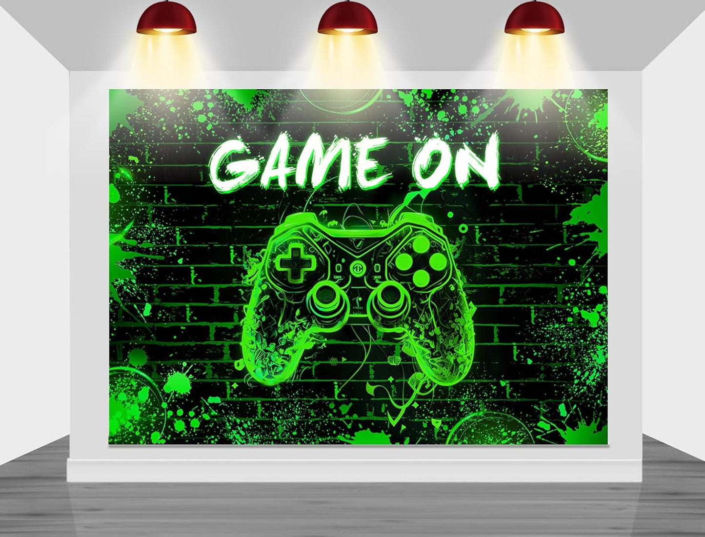 Mocsicka Game On Backdrop Video Game for Boys Level Up Birthday Party Decoration Game Night Arcade Neon Glow Gamer Banner Photography Background (Green, 7x5ft(82"x60"))