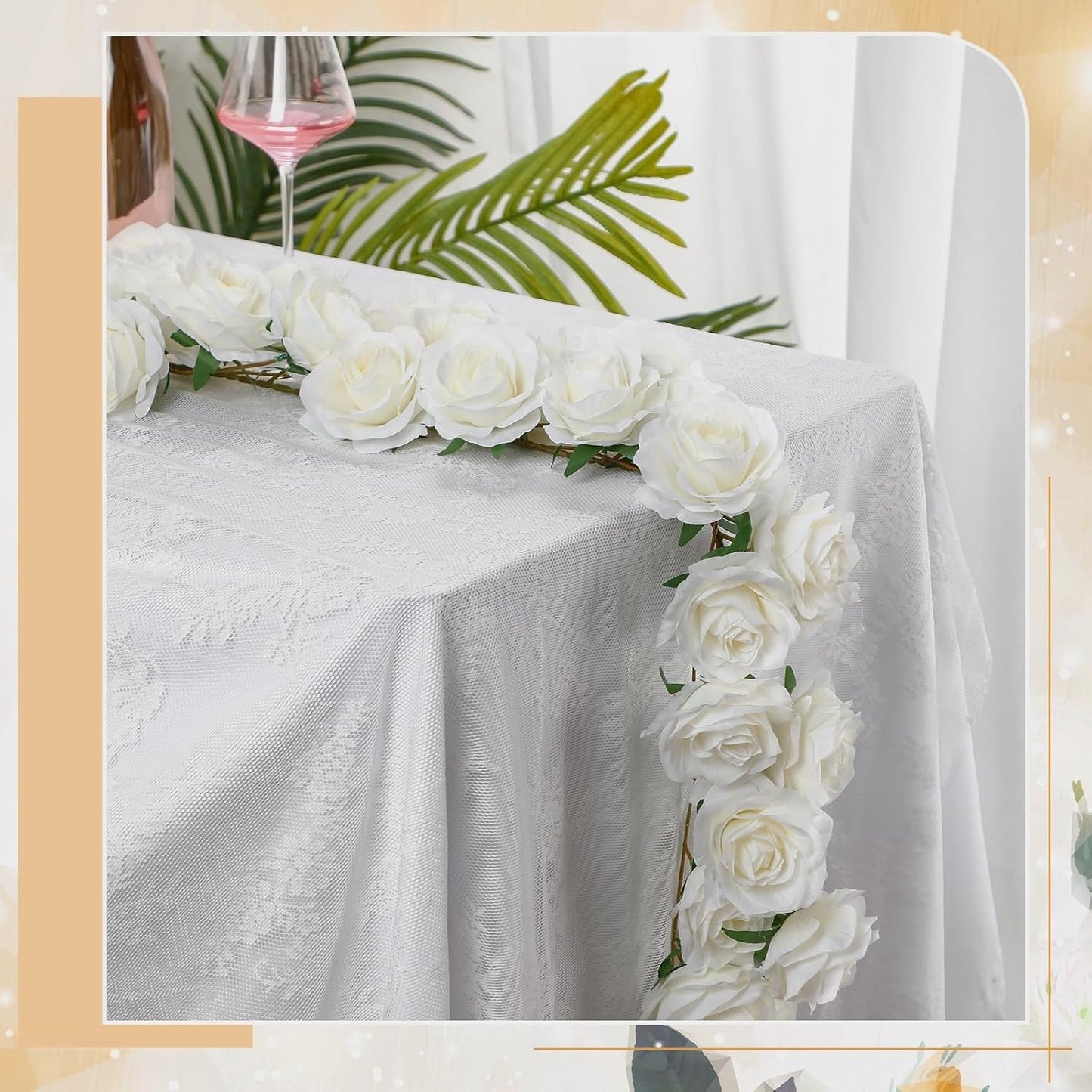 4 Pcs White Artificial Rose Vine Hanging Fake Flowers Garland for Wedding Anniversary Birthday Party Background Arch Garden Home Wall Room Decor