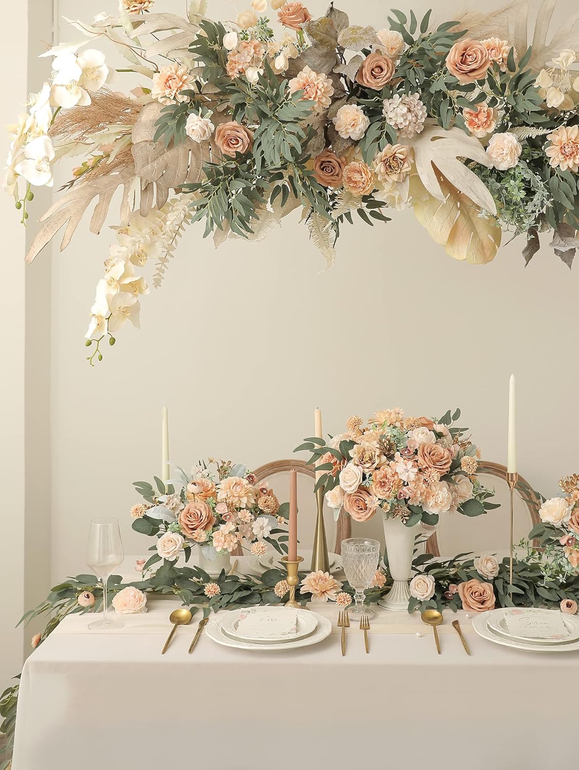 Serra Flora Artificial Flowers Combo Box Set Faux Flowers Bulk Flower Leaf with Stems for DIY Wedding Bouquets Centerpieces Baby Shower Party Home Decorations