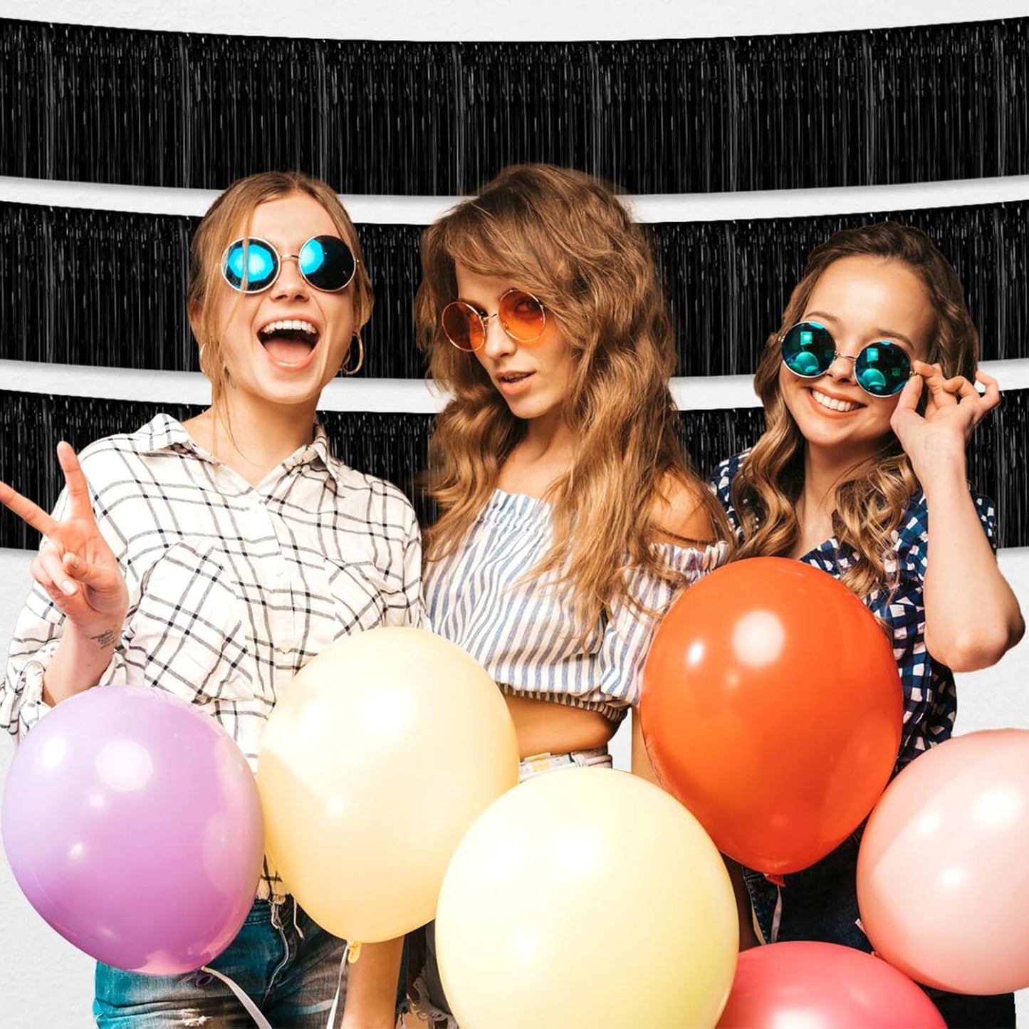 4 Pack 10 Feet Black Foil Fringe Garland Metallic Tinsel Streamers Banner Wall Hanging Curtain Backdrop for Parade Floats, Wedding, Graduate, Mother's Day, Birthday Party Decoration