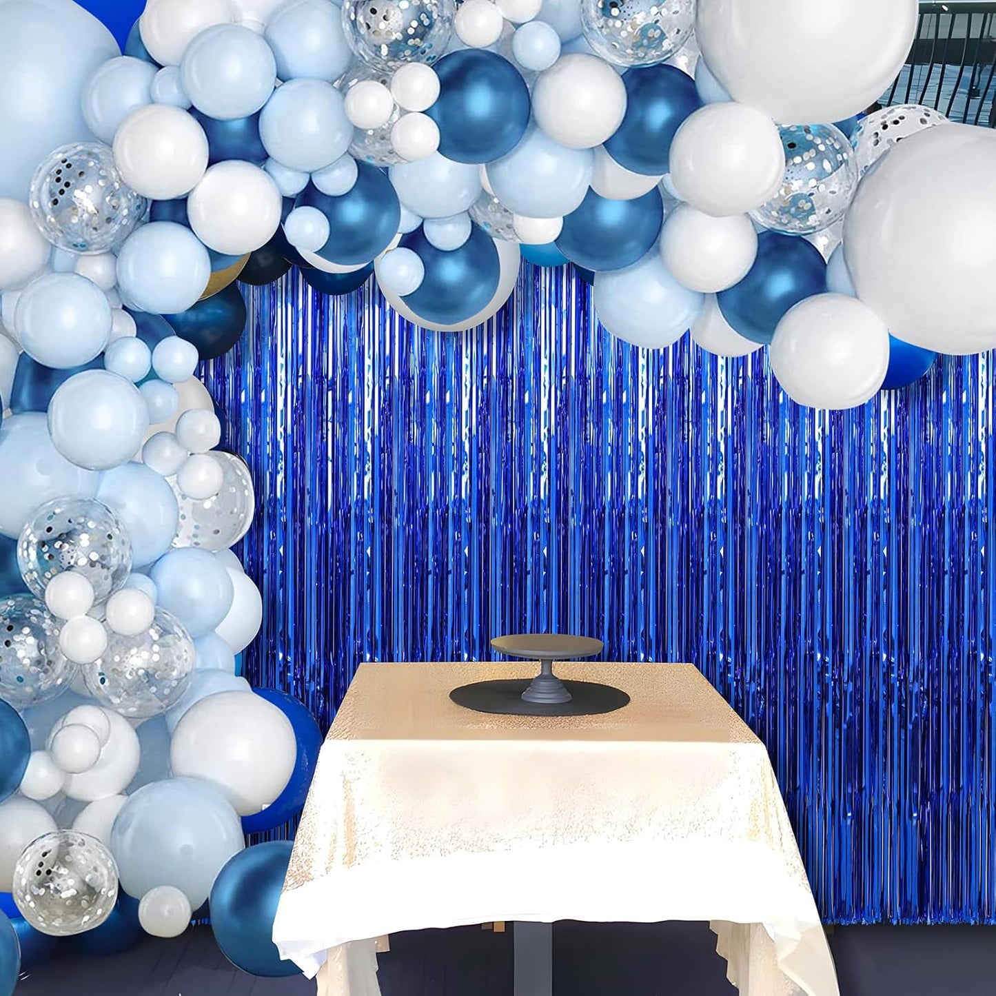 4 Pack Dark Blue Foil Fringe Curtains Door Streamers Party Decorations 3.3 x 8.2 ft, Tinsel Curtain Fringe Backdrop for Parties, Door Fringe Birthday Streamers, Photo Booth Backdrops, Party Decor