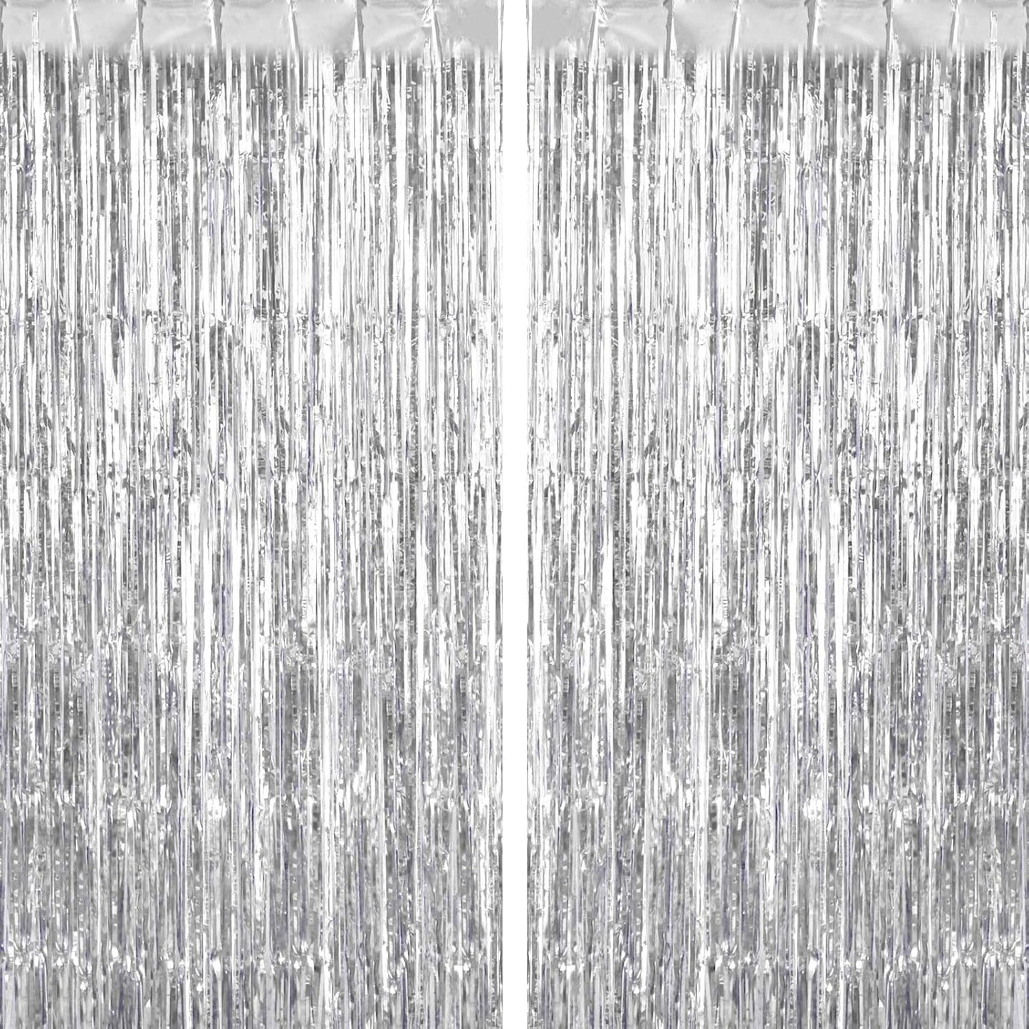 2 Pack Silver Fringe Curtains Foil Shiny Fringe Backdrop Tinsel Door Streamers Foil Curtains for Birthday Wedding Engagement Bridal Shower Celebration Party Decorations Large