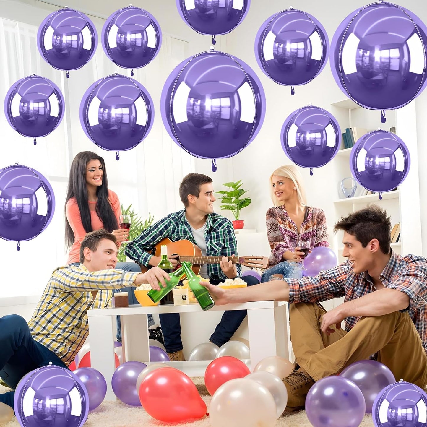 12Pcs Light Purple Round Foil Balloons, 22" 15" 10" 4D Helium Sphere Mylar Balloon, Metallic Purple Foil Balloon for Birthday Graduation Wedding Anniversary New Year Eve Disco Prom Party Decorations