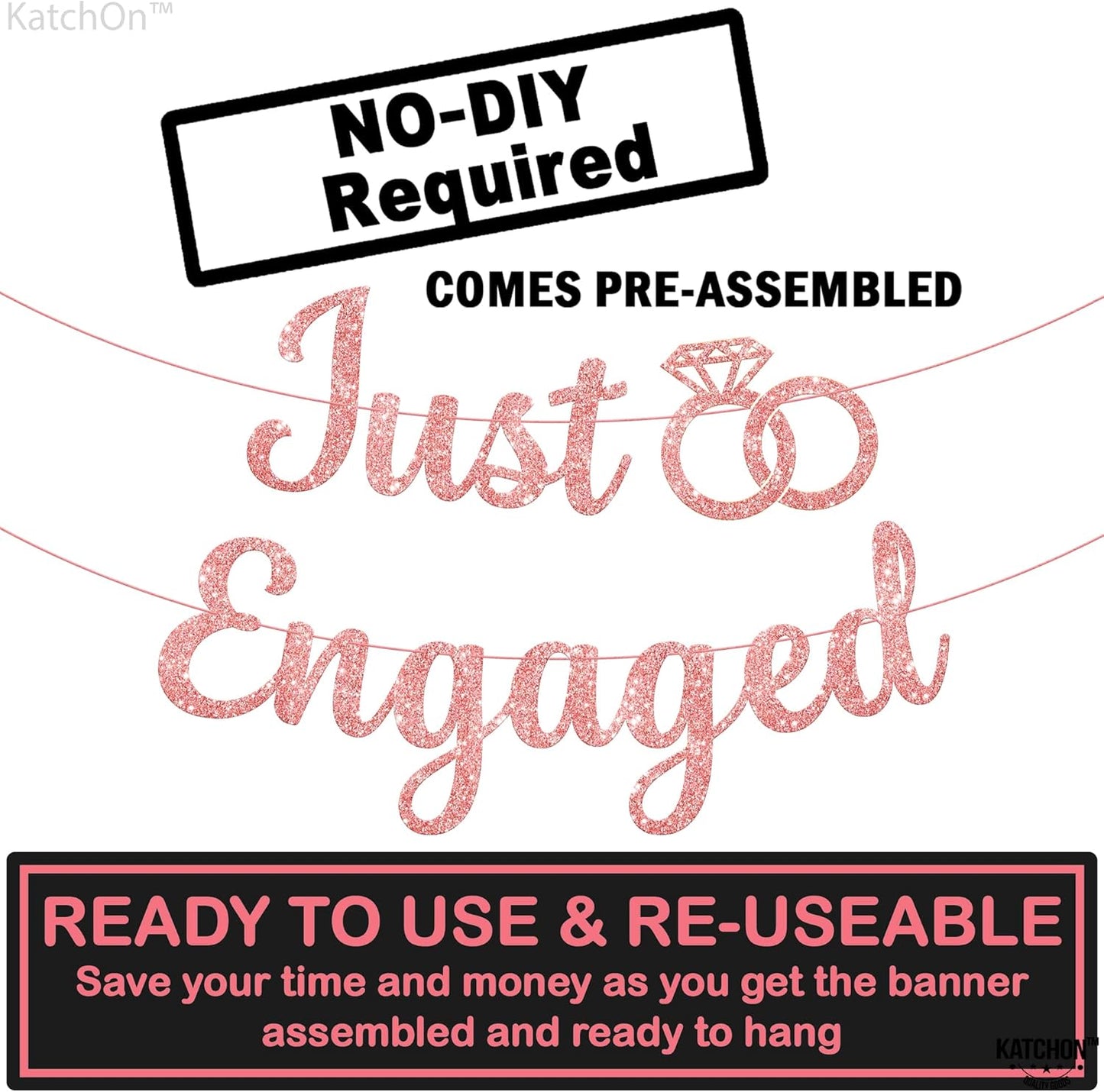 KatchOn Glitter Rose Gold Engagement Banner - 10 Feet, No DIY | Engagement Party Decorations | Just Engaged Sign