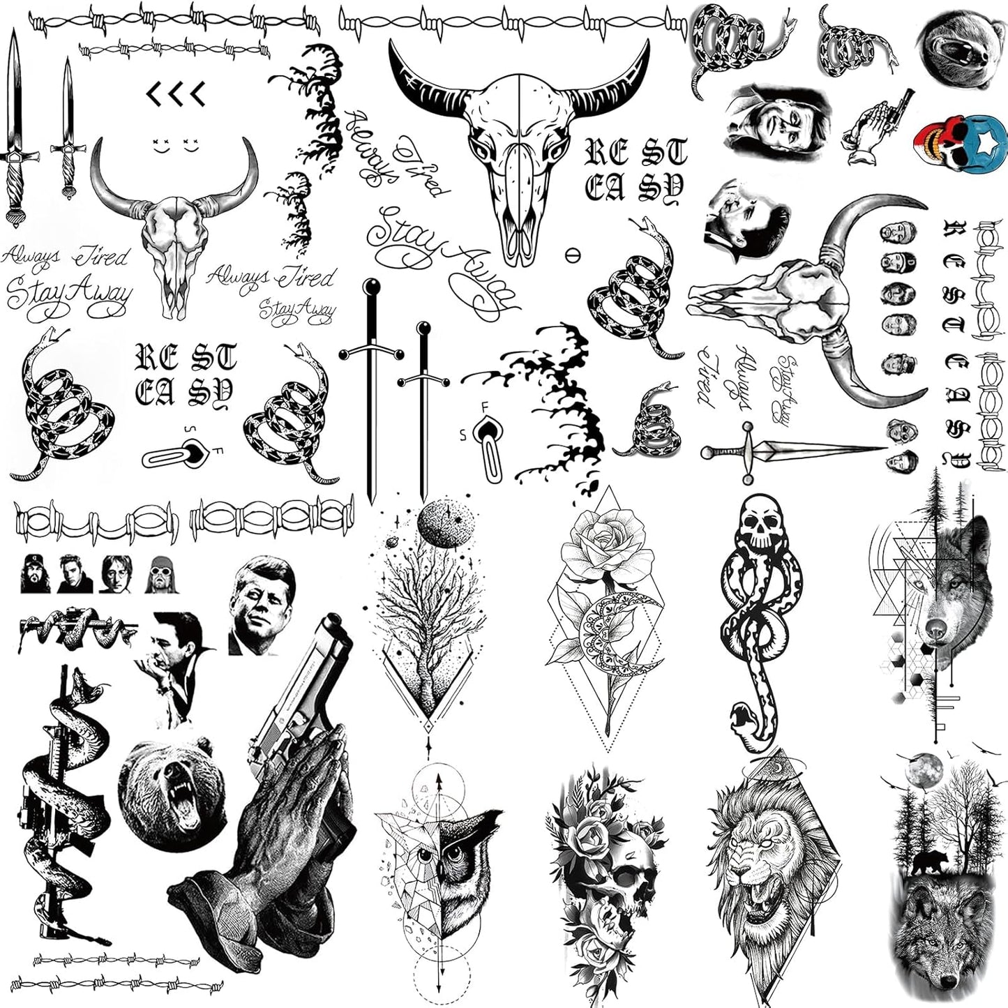 12 Sheets Halloween Face Temporary Tattoos Set, Cosplay Rapper Inspired Temporary Tattoos Tattoos, Halloween Costume Accessories and Parties for Women and Men