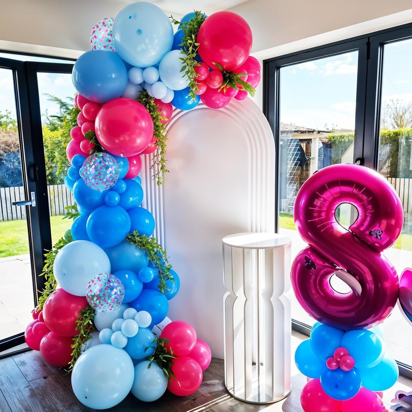 Pink and Blue Balloons, 12 Inch Royal Blue Hot Pink Confetti Balloons for Girl Cartoon Birthday Pool Party Graduation Baby Shower Gender Reveal Supplies