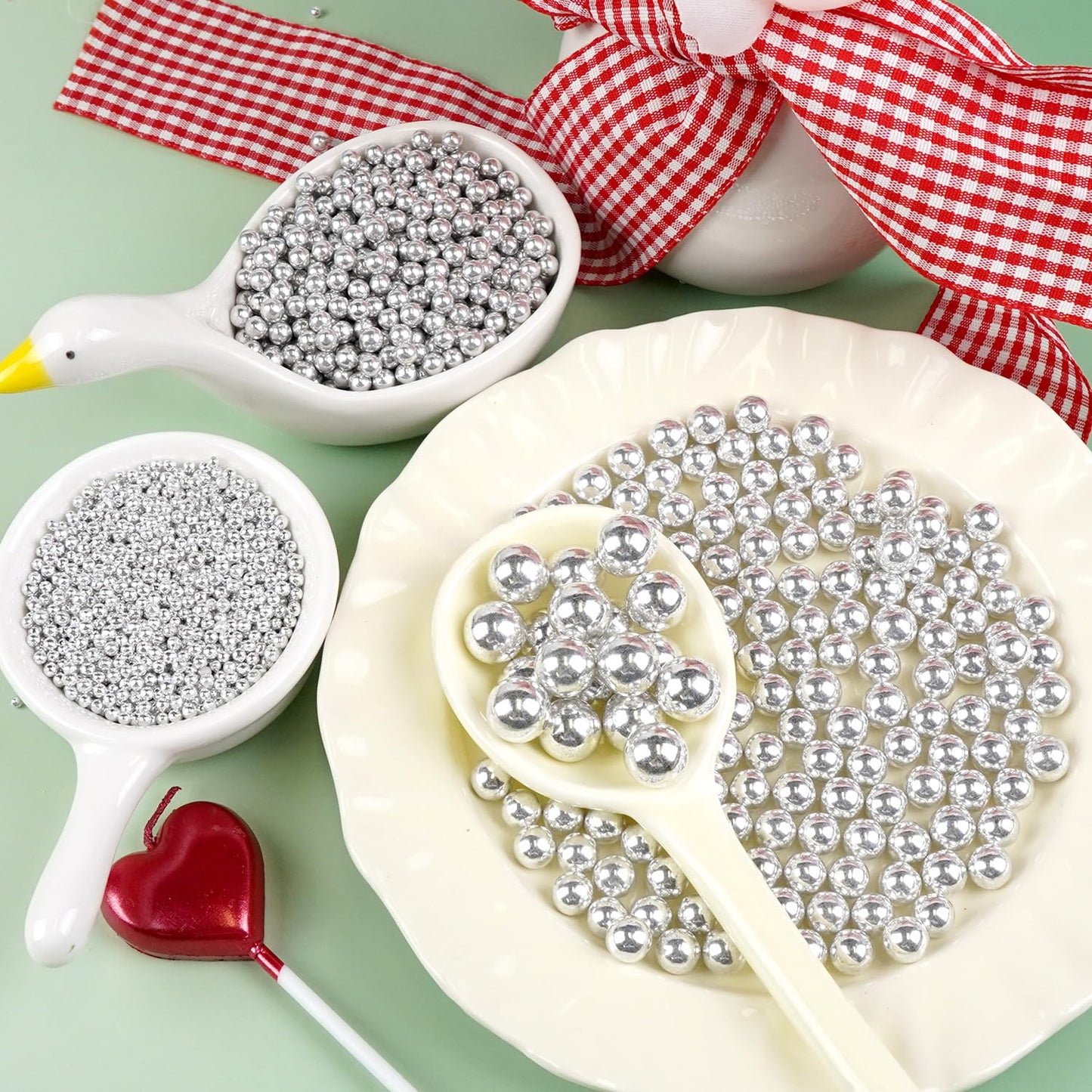 Dazzjoy Silver Pearl Sprinkles, Food Grade, Edible Pearls for Cake Decorating, 150g/5.29oz, Cake Decoration & Cupcake Topper, Wedding Party Valentines Supplies