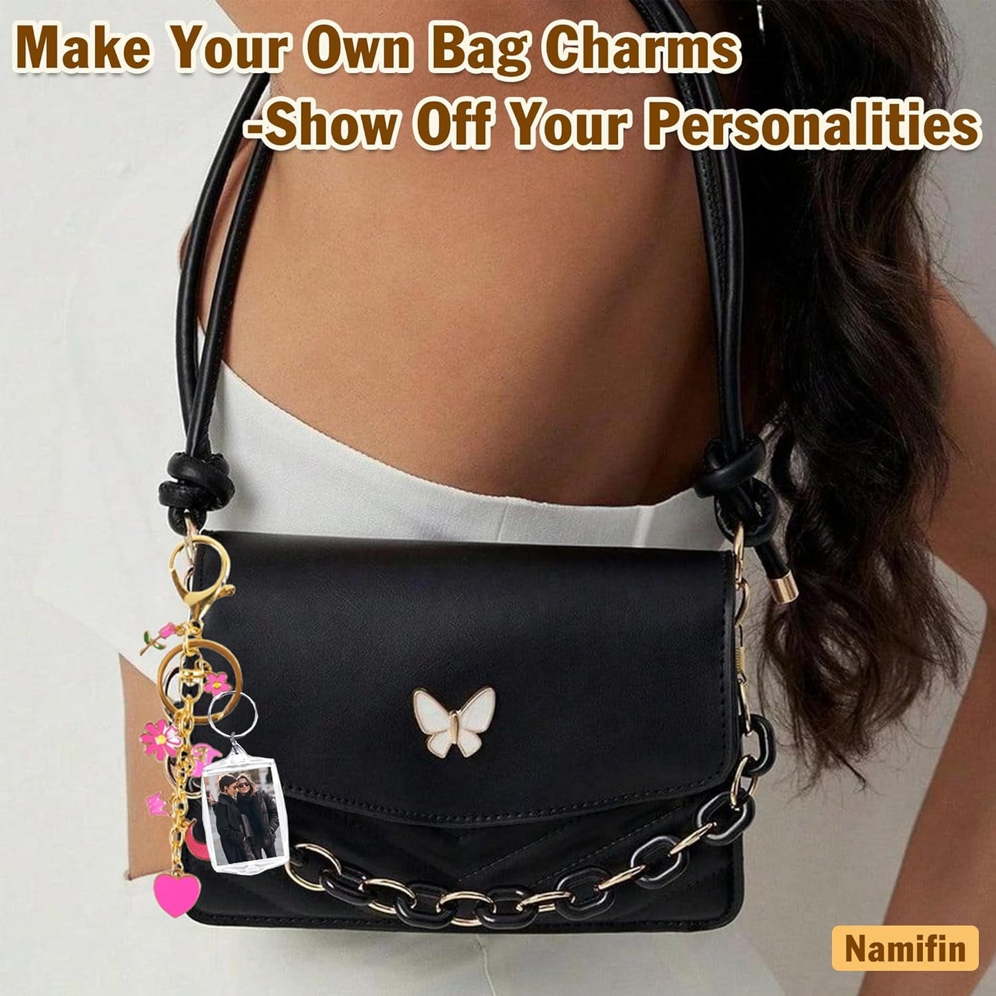 Namifin 384 Pcs Lip Gloss Keychain Making Kit with Charms & Keychain Clips - DIY Bag Charms, Photo Keychains, Personalized Gifts for Friends Small Business