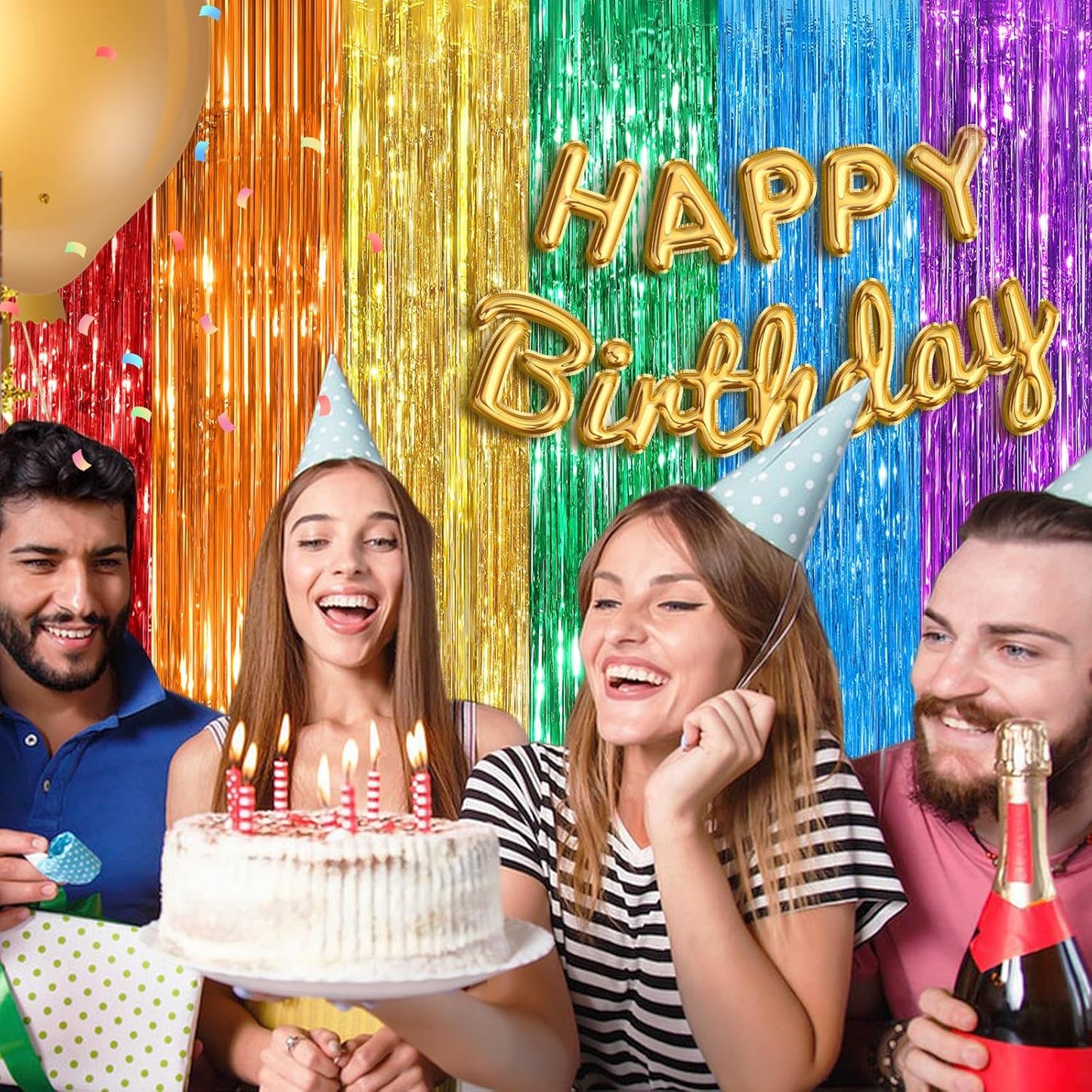 Rainbow Fringe Curtain Party Streamers 2Pack 3.3 x 8.3 Ft Foil Fringe Backdrop Curtains for Birthday Wedding Bridal Baby Shower Holiday Tinsel Streamers Rainbow Party Decorations Door Streamer