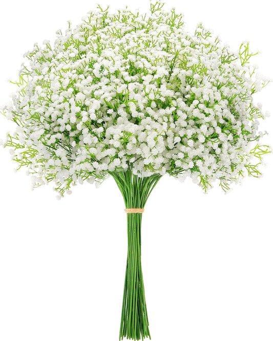 Babys Breath Artificial Flowers, Real Touch Babys Breath Flowers Artificial Bulk for Wedding Decor, White Fake Flowers for Party Home Garden Decor (12, White)