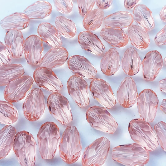 200pcs 4x6mm Teardrop Crystal Glass Beads Vertical Hole Faceted Glass Teardrop Spacer Beads for Bracelets Necklace Earring DIY Jewelry Making Craft(Pink)