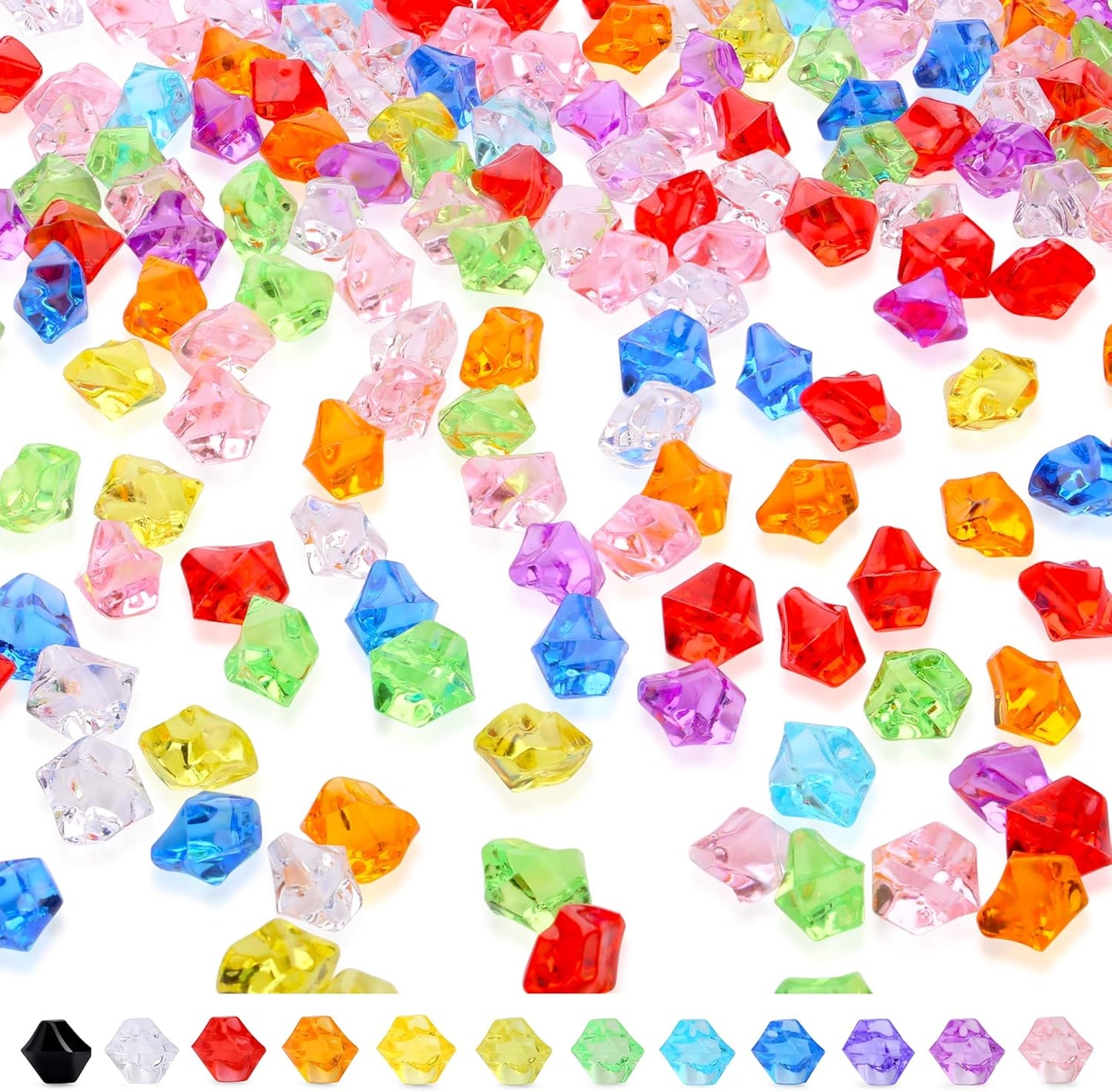 YATOJUZI 500pcs Fake Ice Cubes Acrylic Gems Gemstones Multicolor Vase Filler Crushed Rocks Plastic Diamonds Crystals for DIY Party Wedding Centerpiece Table Scatter Prop Display 0.5" (Random Color)
