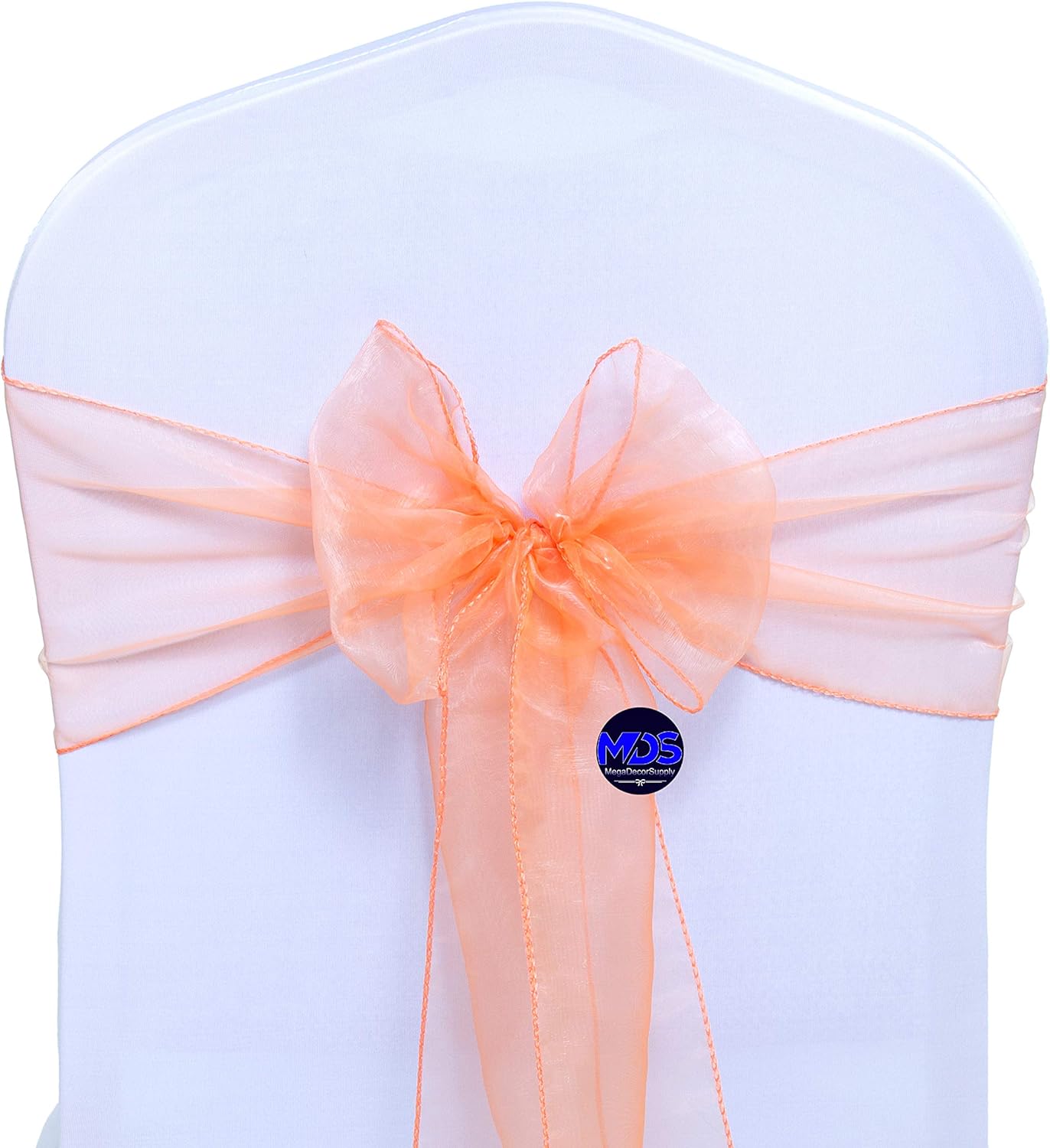 MDS Pack of 125 PCS Organza Chair Sashes Wider Dining Chair Bows Ribbon Tie Back for Wedding Party Birthday Bridal Shower Reception Event Banquet Home Chair Cover Decoration - Peach
