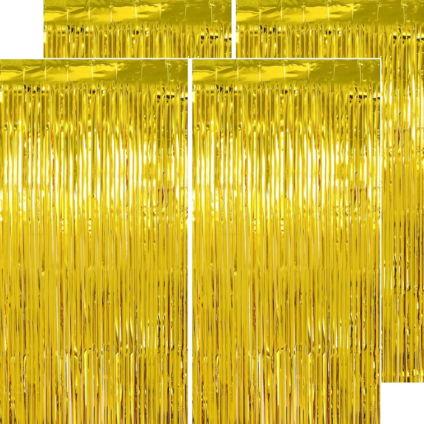 Gold Streamers Graduation Decorations - Thicken 4 Pack 3.2 x 8.2 FT - Golden Tinsel Foil Fringe Backdrop Curtains Party Backdrop for Birthday, Prom, Hollywood, Anniversary Party Decorations