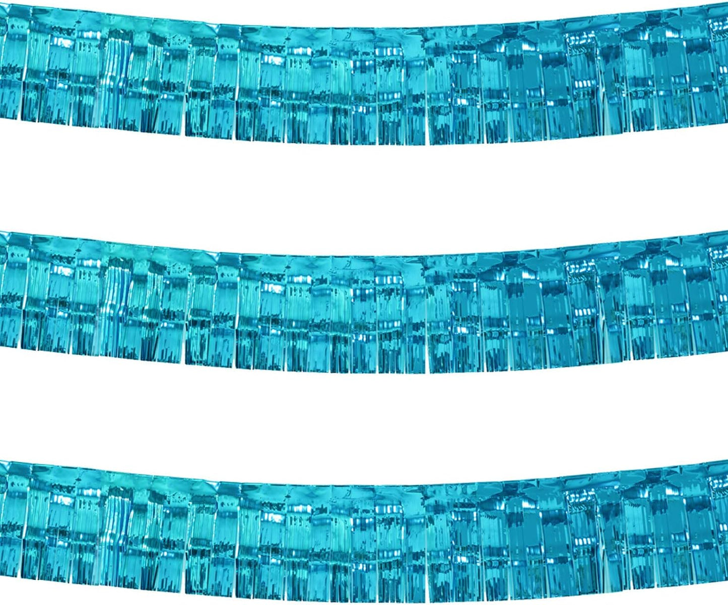 Thick 10 Feet by 15 Inch Turquoise Foil Fringe Garland - Pack of 3 | Shiny Metallic Tinsel Banner for Parade Floats, Bridal Shower, Wedding, Birthday, Christmas | Wall Hanging Drapes (3)
