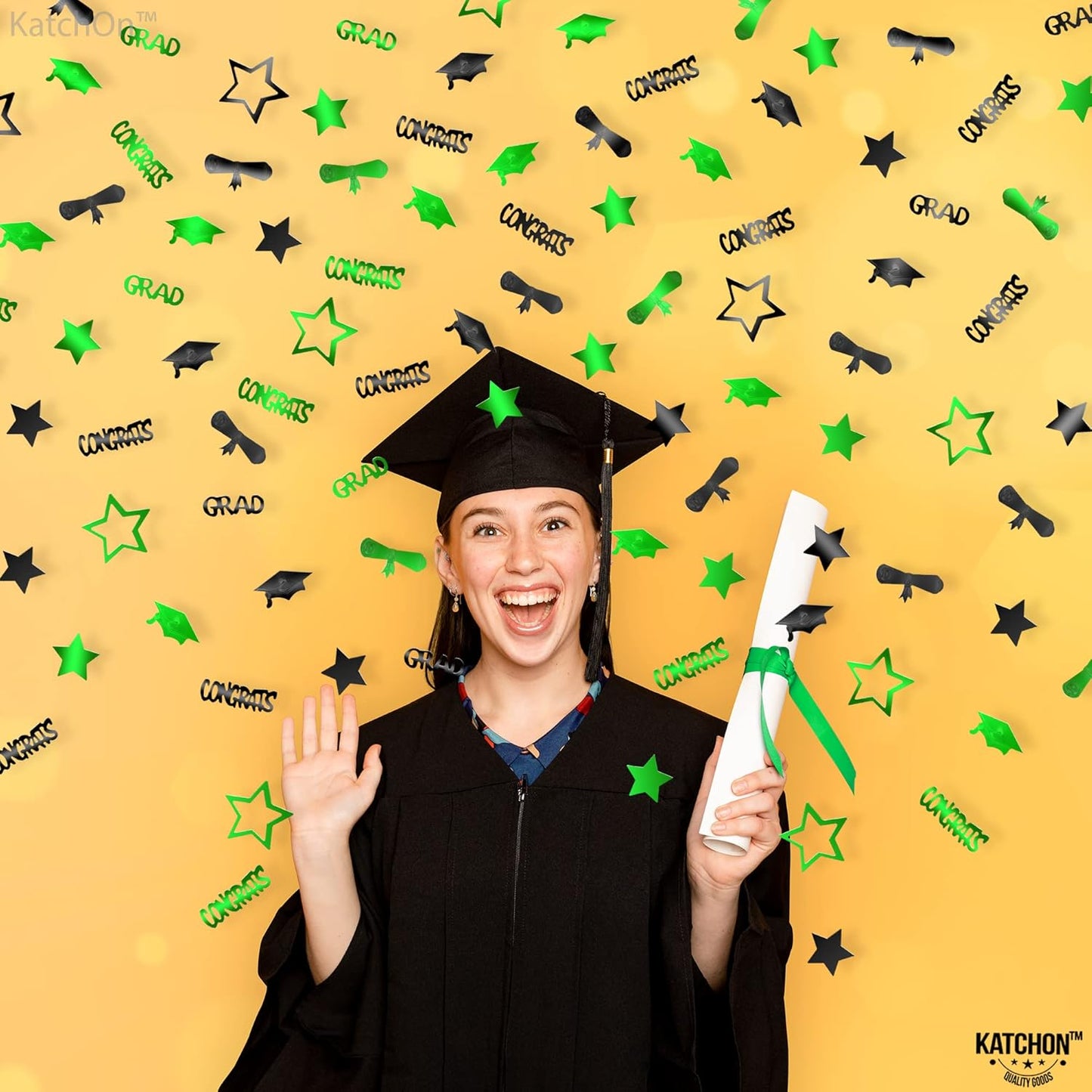 KatchOn, Shiny 2025 Congrats Grad Confetti - Pack of 1000 | Green and Black Graduation Confetti Class of 2025 Decorations | Graduation Decorations 2025