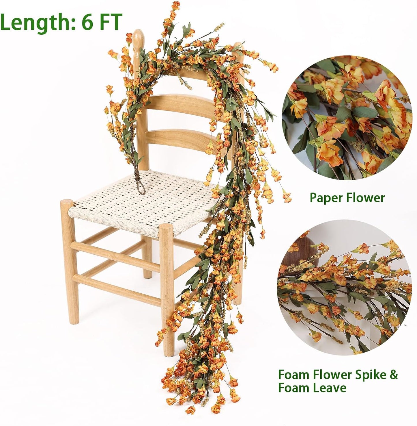 Mizii Fall Garland Artificial Flower Garlands 6 Feet Fake Wildflower Floral Garland Hanging Vines Flowers Decorations for Table Centerpieces Room Wall Fireplace Wedding Fall Decor (Burnt Orange)