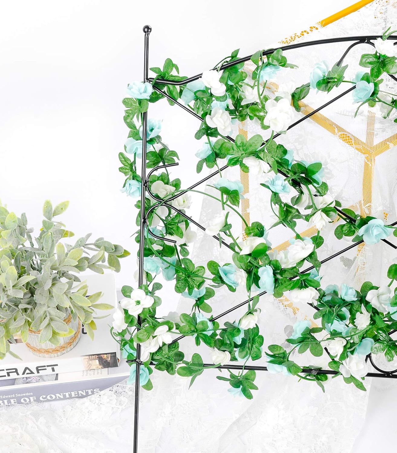 Miracliy 9Pcs 74FT Blue and White Flower Garland Artificial Rose Arch Vines Fake Spring Floral Garland for Flower Wall Backdrop Wedding Mothers Day Garden Tea Party Decoration