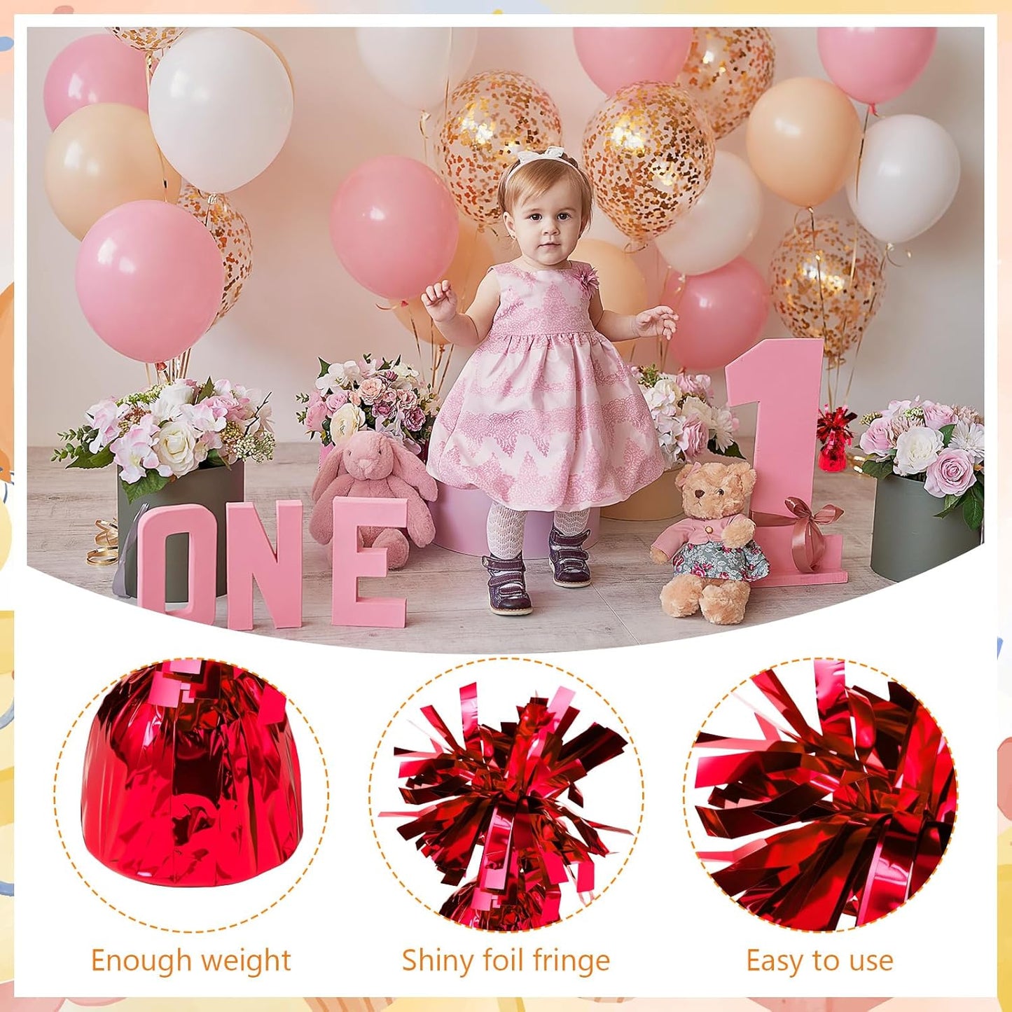 8 Pcs Red Metallic Balloon Weights Holder Anchors Balloon Holder Weights for Helium Balloons Birthday Graduation Party Christmas Wedding Celebration Decoration (Red)