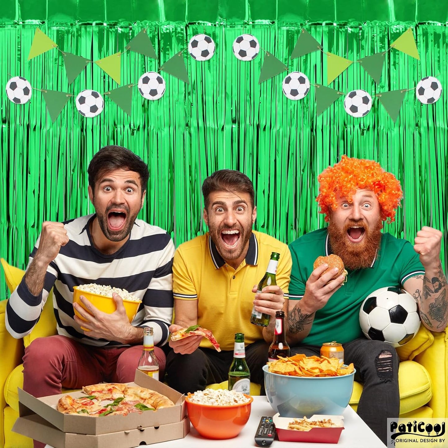 Green Streamers Party Decorations - Thicken 2 Pack 3.2 x 8.2 FT - Tinsel Foil Fringe Curtains Party Backdrop for Birthday, Dinosaur, Jungle, Football, Golf Party Decorations