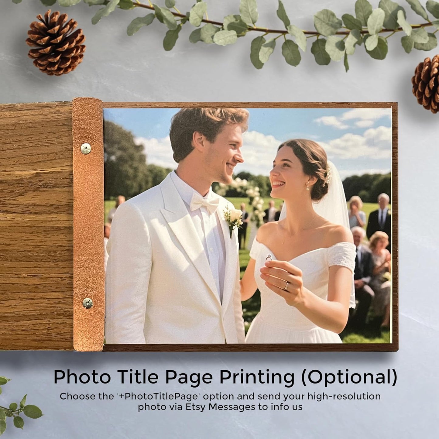 Wedding Guest Book, Custom Wooden Sign-in Book for Reception, Instant Photo Booth Album - Ideal for Wedding Album & Keepsake, Wedding Gift for Couple (A5-8.5 x 6 inch)