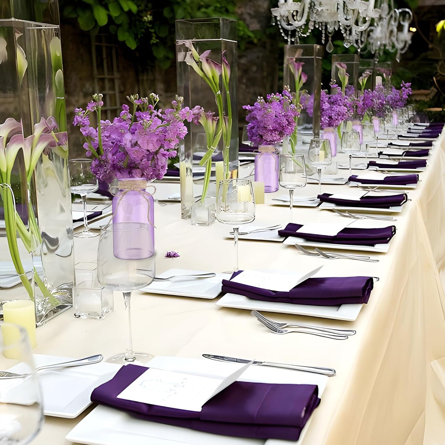 Vintage Glass Flower Vase，6 Pack Farmhouse Purple Glass Centerpiece Vases Mason Jars for Weddings, Parties & Home Decor Bulk (6, Purple)