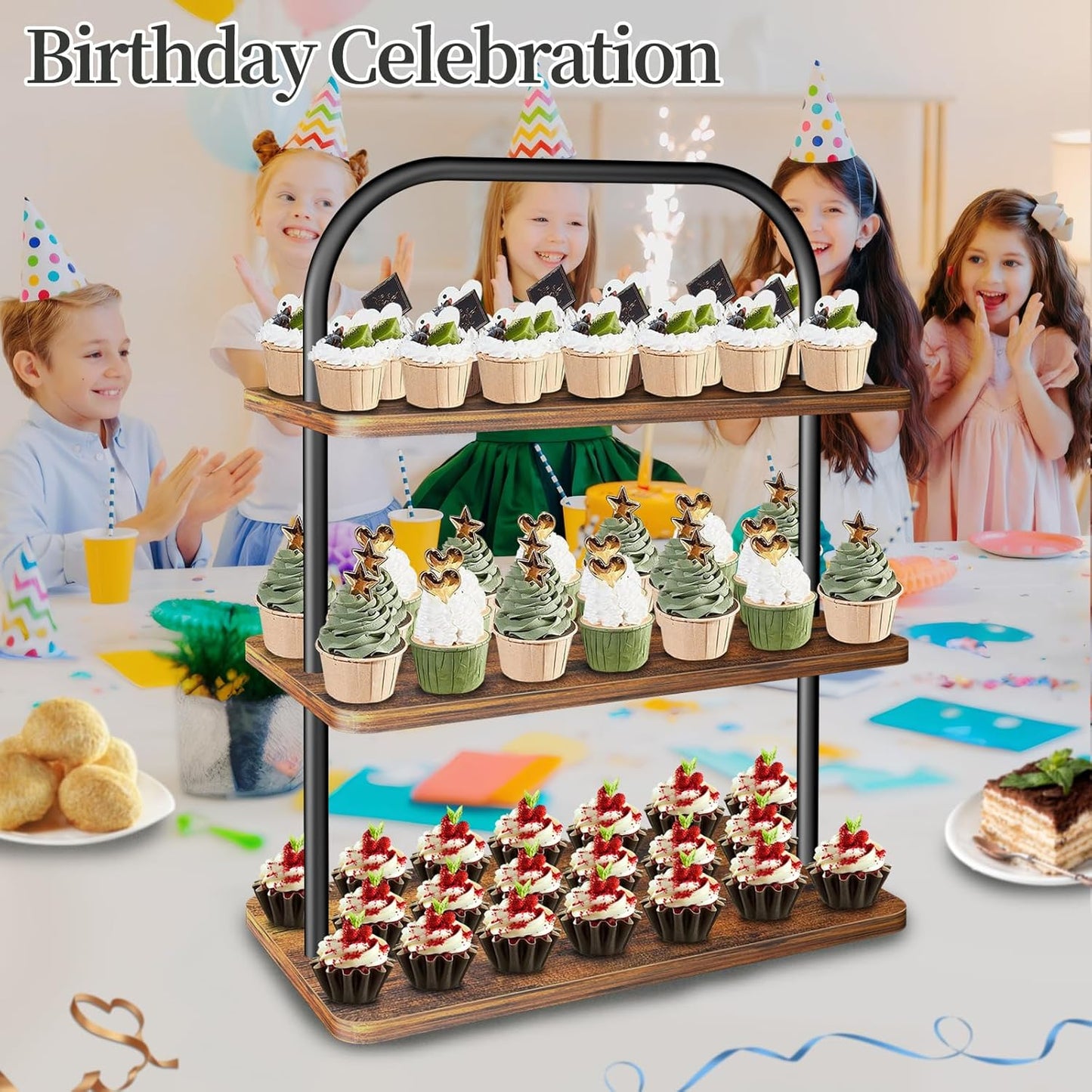 Cupcake Stand, 3 Tier Wood Cupcake Stand for 50 Cupcakes, Dessert Table Display Set with Cupcake Stands, Cupcake Tower Stand for Birthday, Wedding, Baby Shower, Party