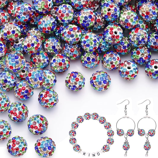 150pcs 10mm Rhinestone Beads for Jewelry Making, White Mixed Shiny Round Shamballa Disco Beads Bulk, Sparkle Crystal Clay Christmas for Bracelet Baseball Necklace Earring Crafting and DIY