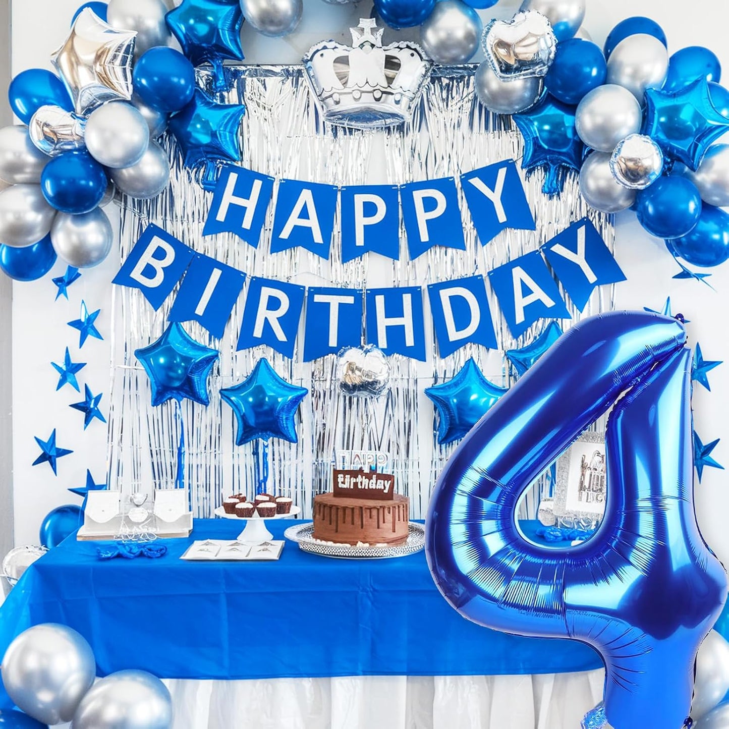 40 Inch 4 Balloons, Large Navy Blue Number 4 Balloon for 4th Birthday Foil Number Balloons Set 0-9, Self Inflating Dark Royal Blue Digital 4 Helium Balloon for Boys Birthday Anniversary Party Decor