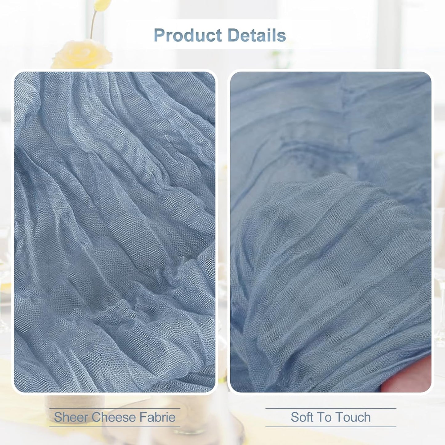 1 Pack Dusty Blue Cheesecloth Table Runner 35x120 Inch 10Ft Rustic Gauze Cheese Cloth Table Runner Sheer Cheesecloth Table Runners for Wedding Party Bridal Shower Decoration