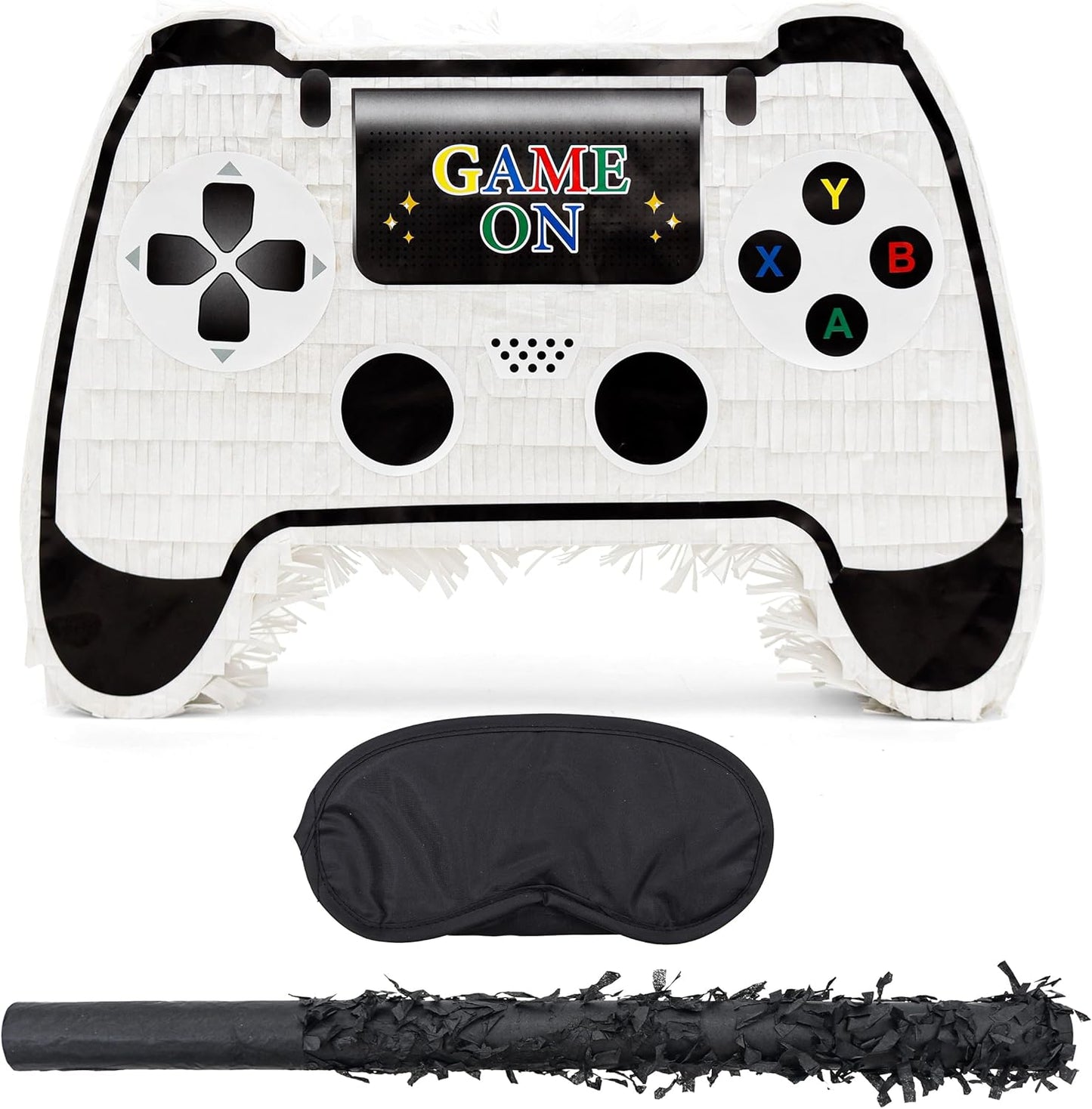 White Game Controller Pinatas Bundle with a Blindfold and a Bat(16.5 x 12 x 3.5 Inches), Perfect for kid's Birthday Parties, Mexican Theme Parties, Decorations