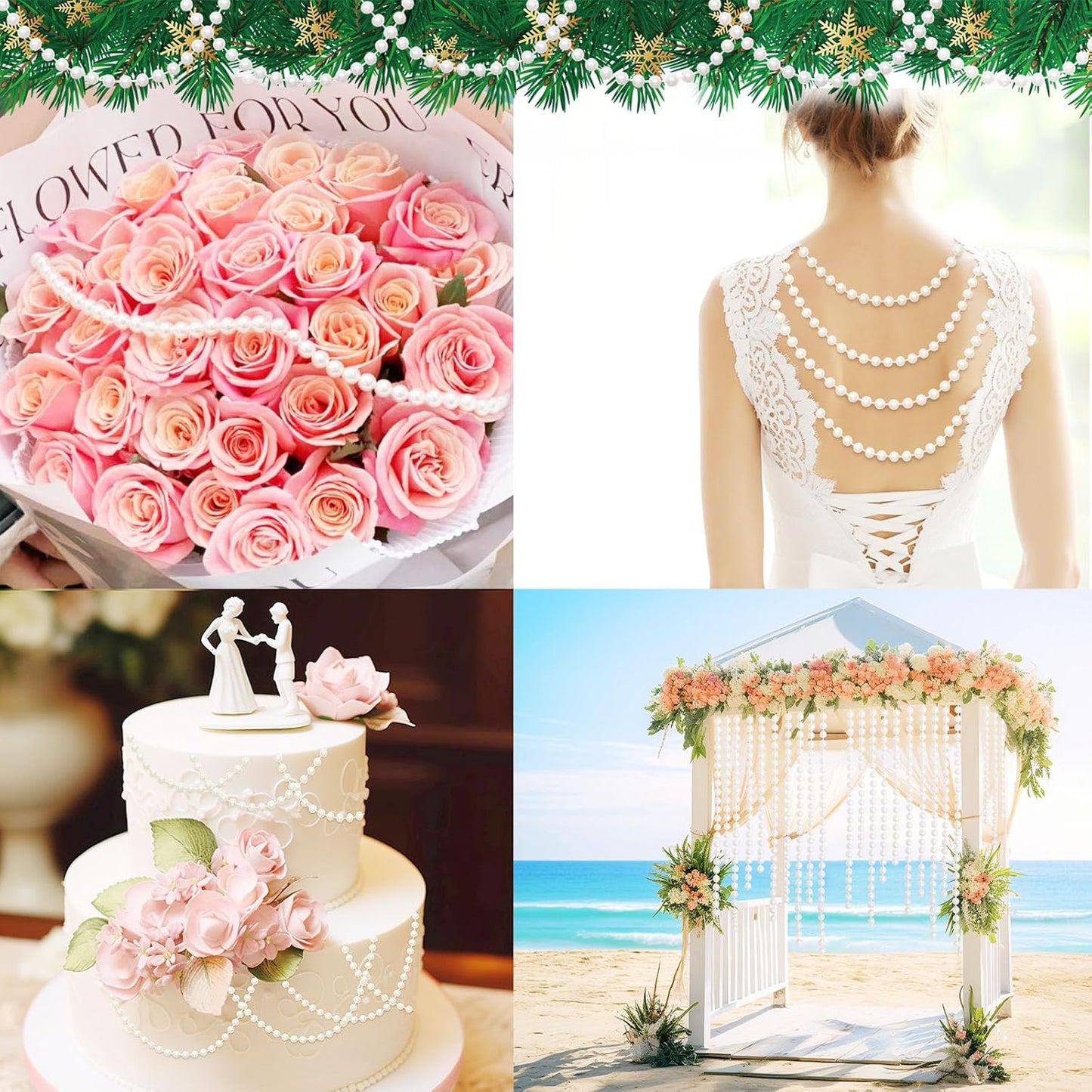 82 Feet Crafts Faux Pearl Roll 6mm Pearl Garland for Wedding Centerpiece Backdrop Christmas Tree and Flowers Decoration DIY (Ivory)