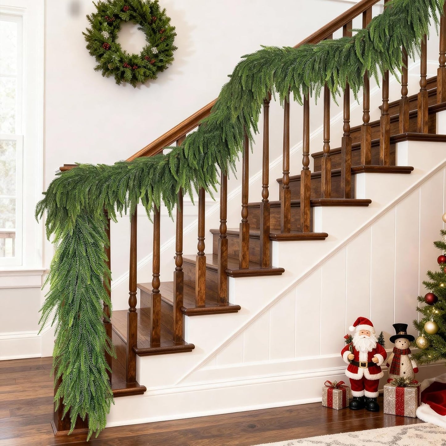 9FT Christmas Norfolk Pine Garland -1PCS, Artificial Pine Needles Garlands Faux Greenery Fake Garland for Holiday Fireplace,Table,Window,Stairs,Mante,Indoor Outdoor Decor