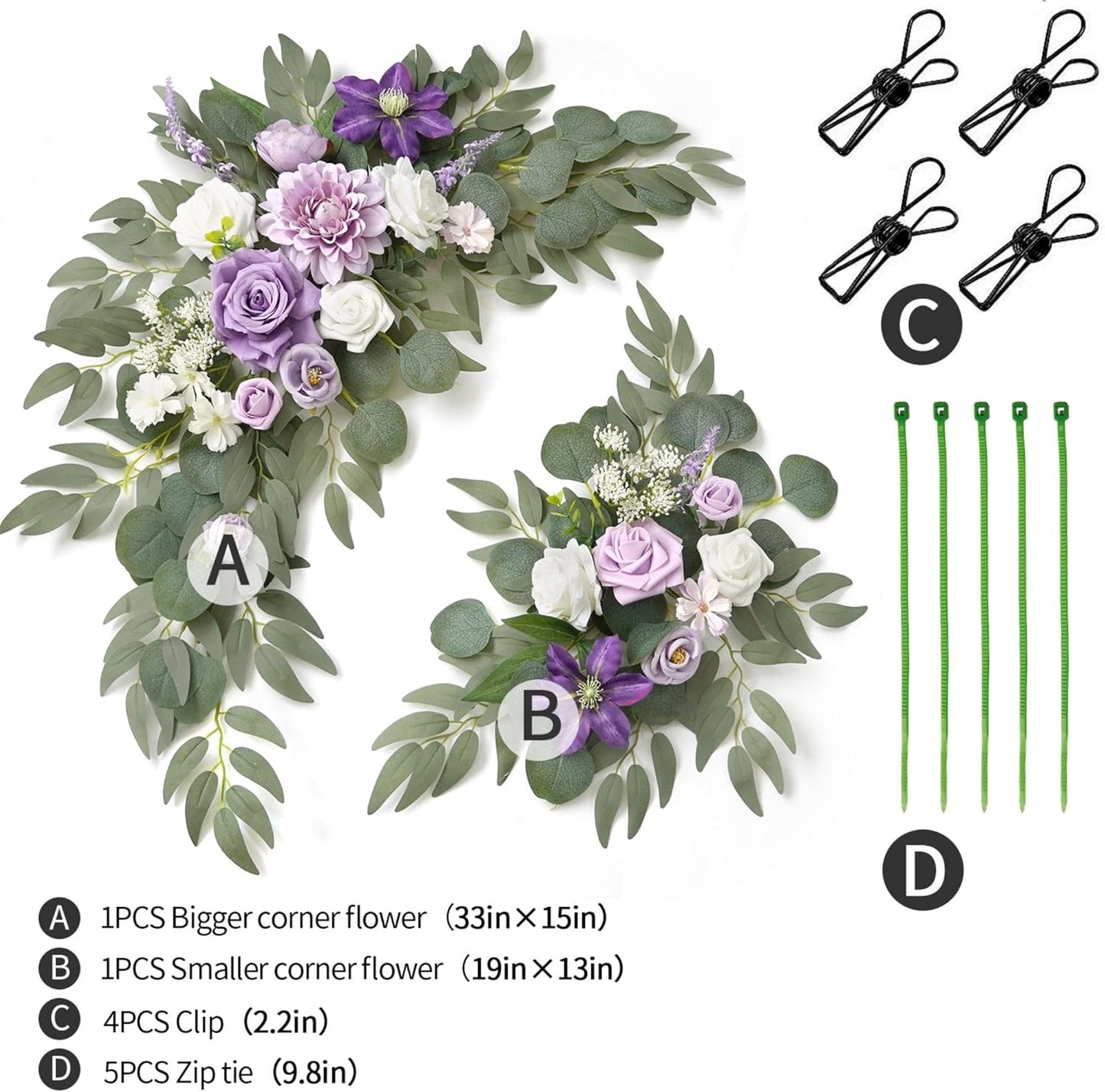 Muhanjia Wedding Sign Faux Flower Swag (Pack of 2) for Ceremony Party Reception Entrance Floral Decor Wall Easel Stand for Wedding Poster Welcome Sign (Purple)